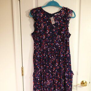 J.Crew Sleeveless floral ruffle tiered maxi dress